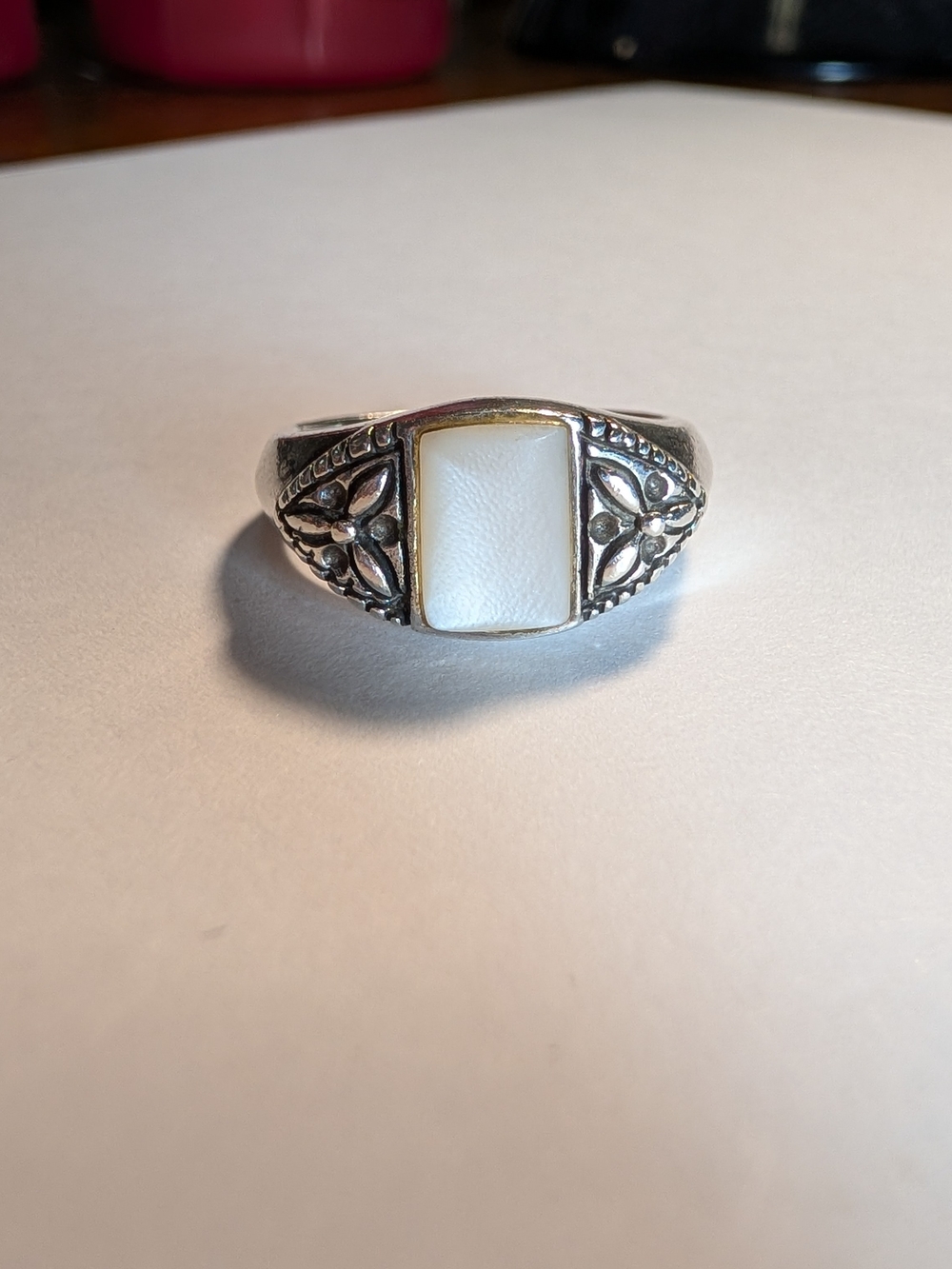 Sterling Silver Mother Of Pearl Floral Ring